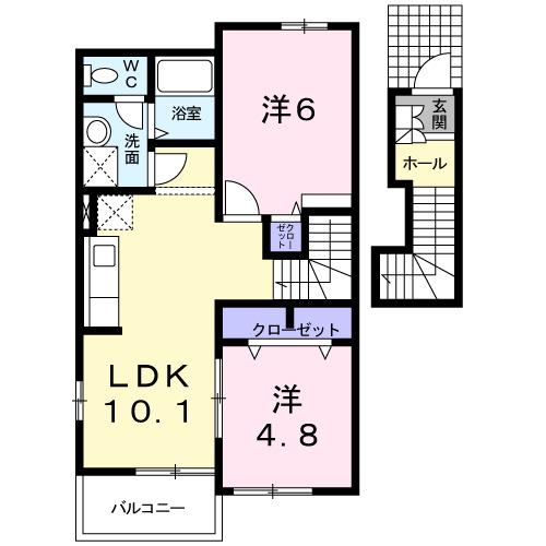 シャルマンヒルB(2LDK/2階)の間取り写真