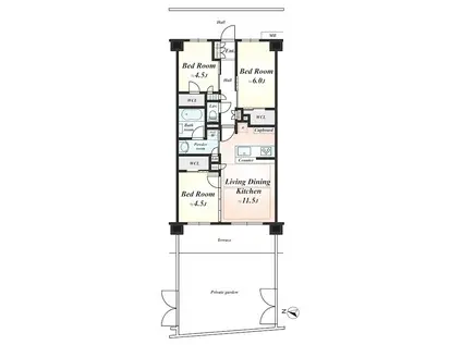 サンクレイドル日野II(3LDK/1階)の間取り写真