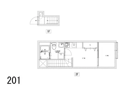 ソルナクレイシア桜新町II(1DK/2階)の間取り写真