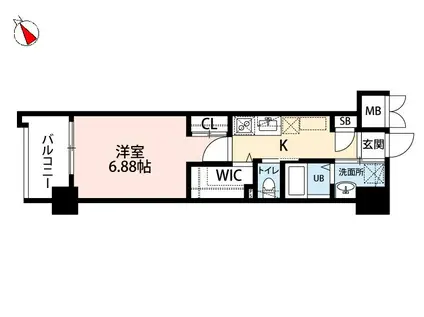 ウイングス到津(1K/12階)の間取り写真