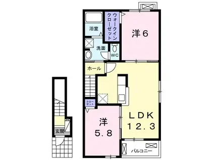 リヴェール・リッシュ II(2LDK/2階)の間取り写真