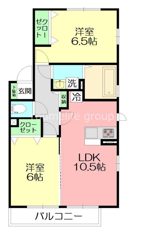カーサ ヴェルデII(2LDK/1階)の間取り写真