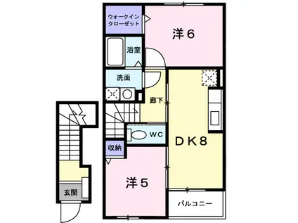 グランシャテーニュII(2DK/2階)の間取り写真