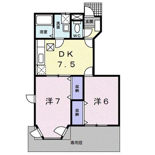 アルバ・ソーレI(2DK/1階)の間取り写真