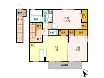 D-ROOM グランベルク A(2LDK/2階)の間取り写真