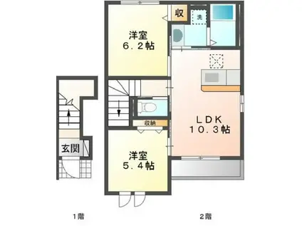 クルールII(2LDK/2階)の間取り写真