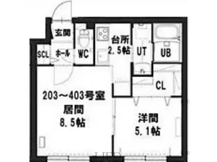 グランコスモ(1LDK/4階)の間取り写真