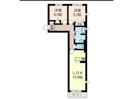 クロシェットN I(2LDK/2階)の間取り写真