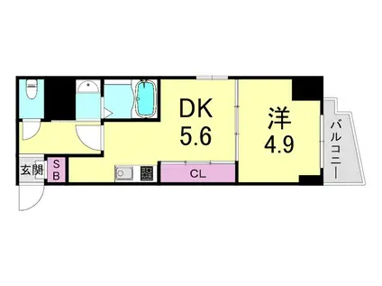 プライムアーバン松屋町(1DK/7階)の間取り写真