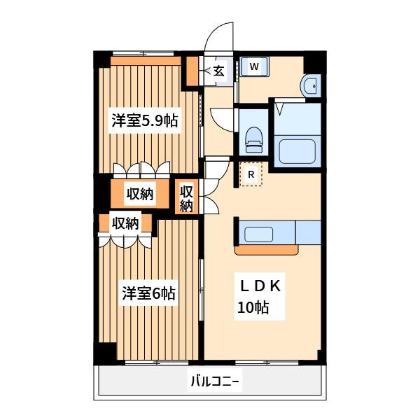 ヒンメルブロー(2LDK/3階)の間取り写真