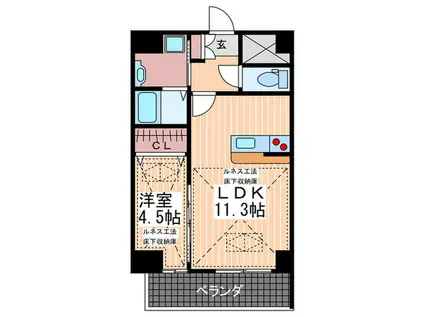 クレアトールルネス比治山(1LDK/4階)の間取り写真