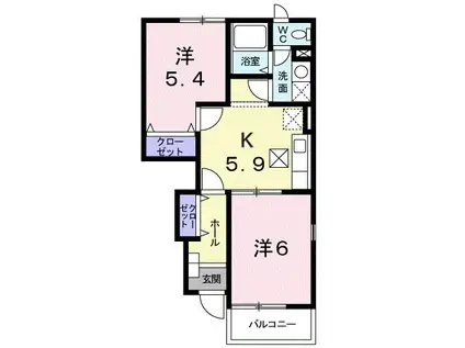 プリムローズC(2DK/1階)の間取り写真