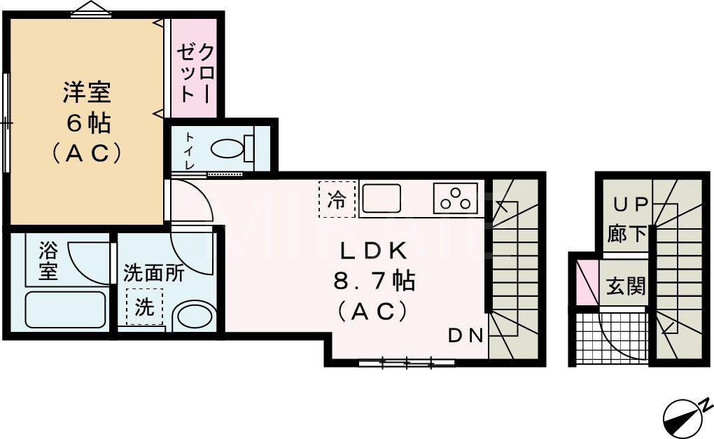 エスワンハイツ古淵(1LDK/2階)の間取り写真