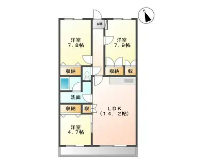 ロジュマン徳重(3LDK/2階)の間取り写真
