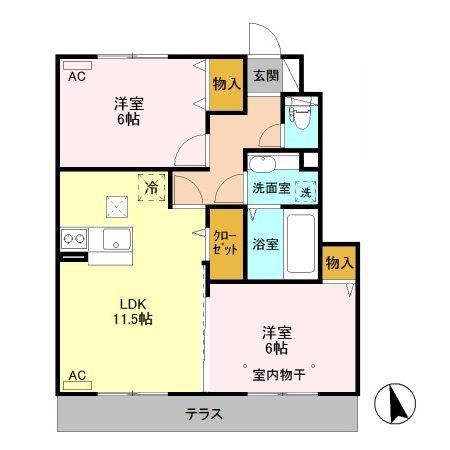 愛宕の杜 A(2LDK/1階)の間取り写真