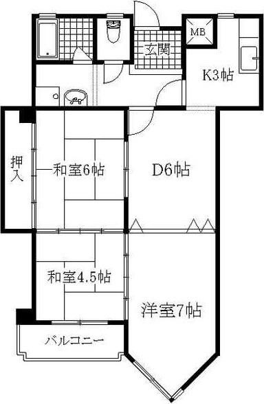フルーヴェ1番館(3DK/2階)の間取り写真