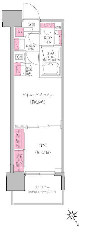 レジディア門前仲町プレイス(1DK/10階)の間取り写真
