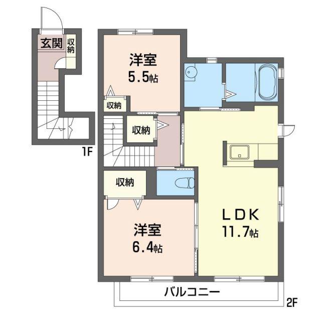 グランメールVI(2LDK/2階)の間取り写真