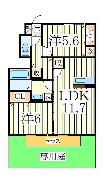グリーンフォレストH(2LDK/1階)の間取り写真