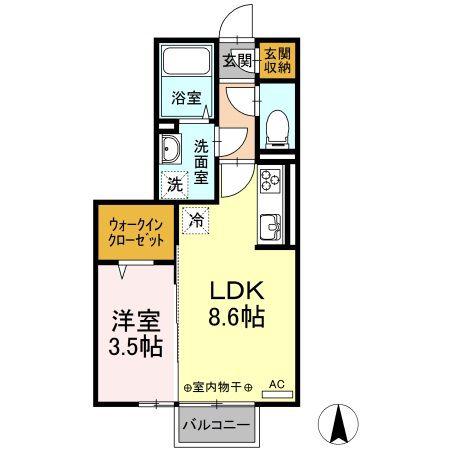 D-ROOM富田A棟(1LDK/2階)の間取り写真