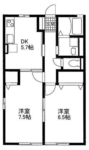 フローラ藤間(2DK/1階)の間取り写真