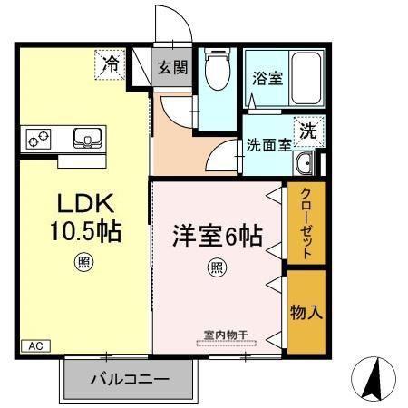 サニーサイドA・B B棟(1LDK/2階)の間取り写真