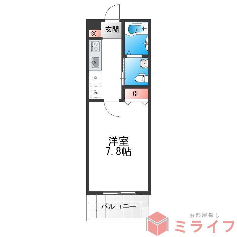 ノイヴェル巽北(1K/3階)の間取り写真