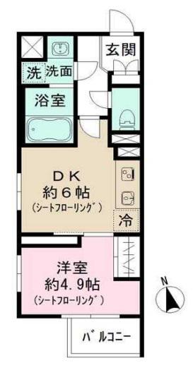 MOCXION四谷三丁目(1DK/2階)の間取り写真