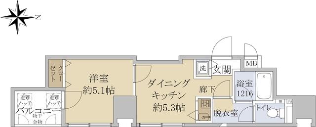 ロイヤル内本町(1DK/4階)の間取り写真