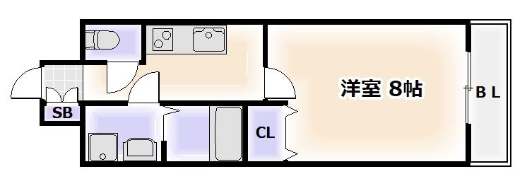 ヒルズ夕陽丘(1K/2階)の間取り写真