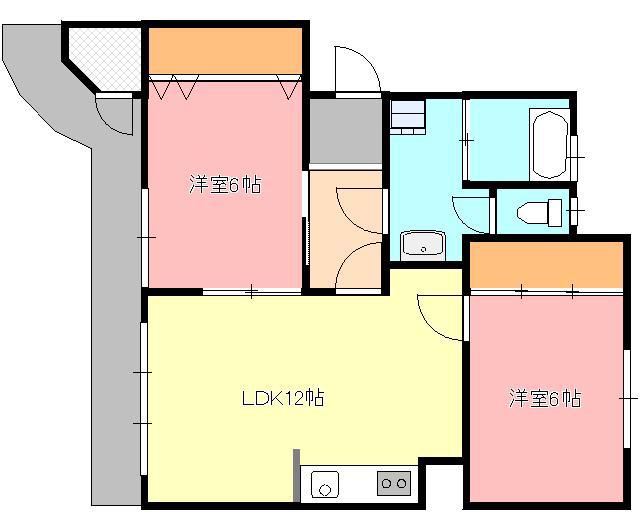 一の宮ビルコーポ(2LDK/3階)の間取り写真
