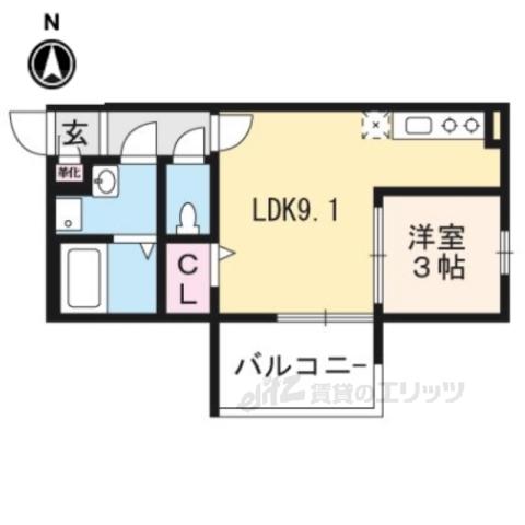 サンロイヤル深草(1LDK/1階)の間取り写真