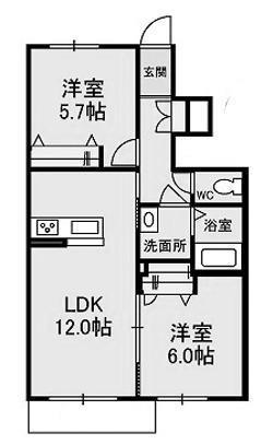 フルールカズン A・B棟(2LDK/1階)の間取り写真