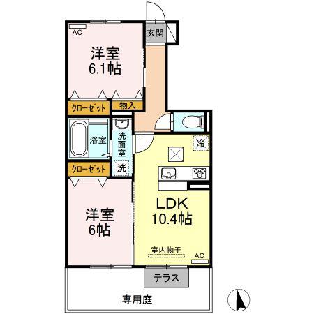 サン・フローラ II(2LDK/1階)の間取り写真