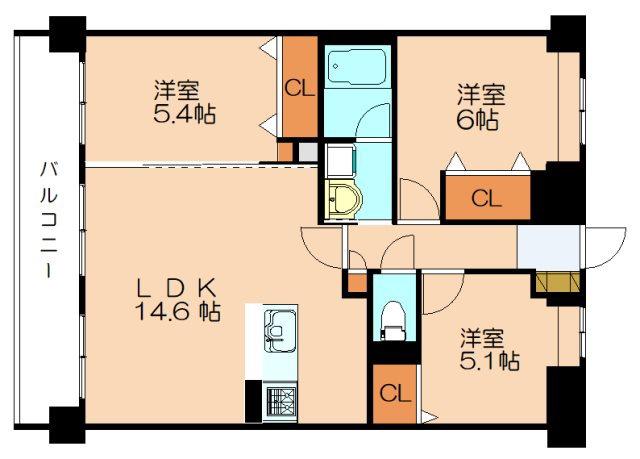 ニューガイア空港通(3LDK/3階)の間取り写真