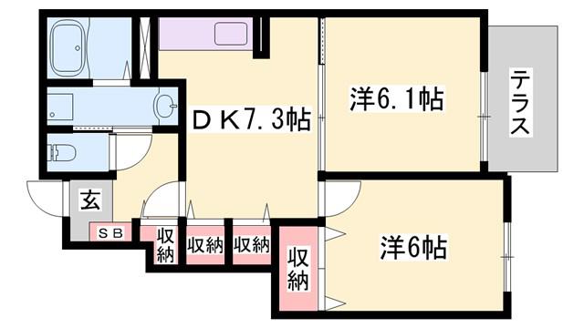 神戸電鉄粟生線 葉多駅 徒歩14分 2階建 築15年(2DK/1階)の間取り写真