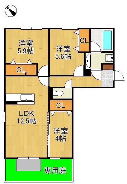 アークパルシモン(3LDK/1階)の間取り写真