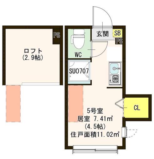 HARMONY SQUARE桜上水(ワンルーム/1階)の間取り写真