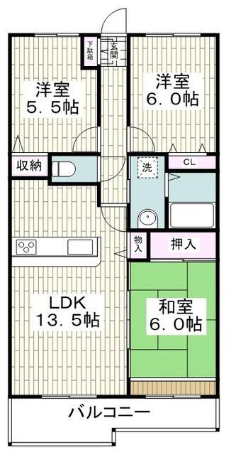 グリーンヒルソウブ(3LDK/1階)の間取り写真