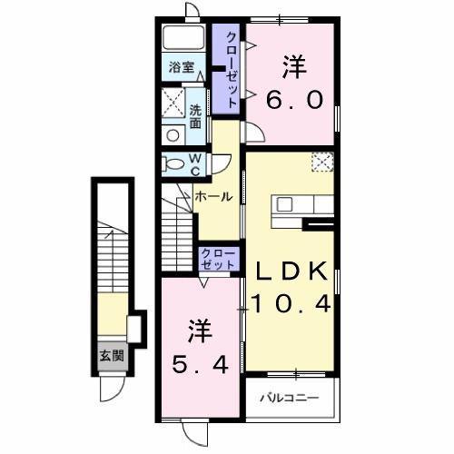 ミル・クレープ 弐番館(2LDK/2階)の間取り写真
