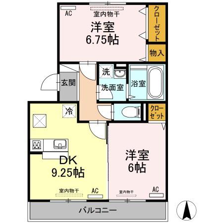 メルベーユB棟(2DK/1階)の間取り写真