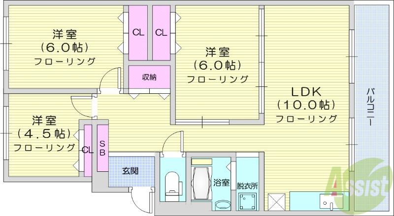 はまなすマリンパーク中央(3LDK/1階)の間取り写真