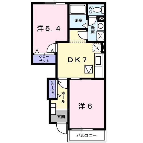 アテスII(2DK/1階)の間取り写真