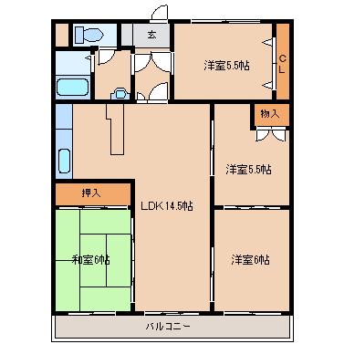 ライフモア久留米(4LDK/2階)の間取り写真