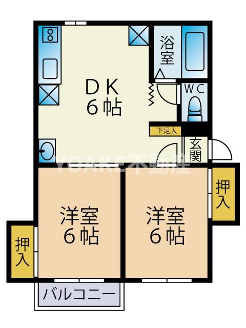 ハイツエム(2DK/1階)の間取り写真