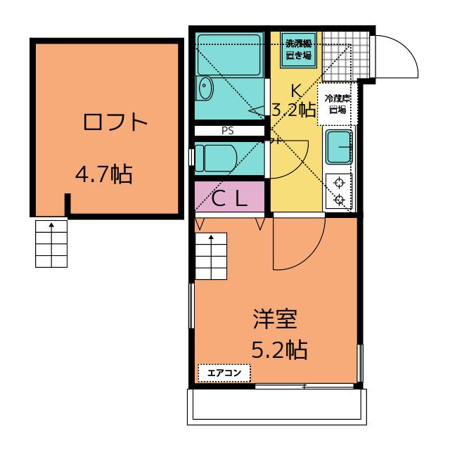 ISLAND COLONY(1K/2階)の間取り写真