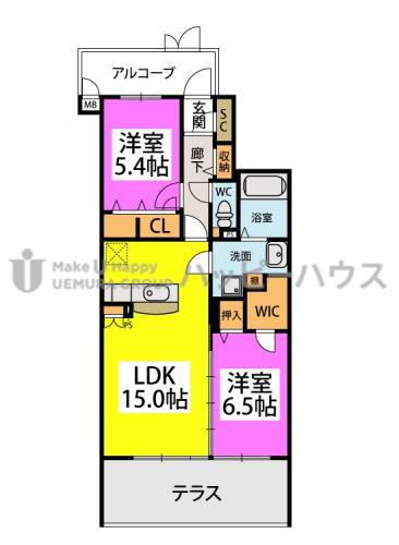 グランソレイユ(2LDK/1階)の間取り写真