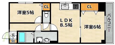パシフィック神戸桜筋南館(2LDK/5階)の間取り写真