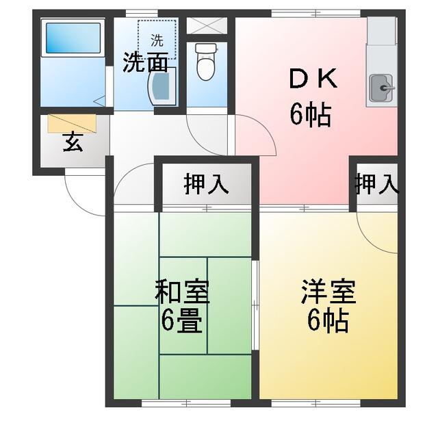 エステート羽津 B棟(2DK/1階)の間取り写真