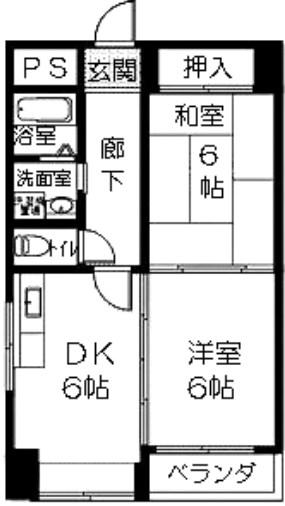 エバーグリーンII番館(2DK/4階)の間取り写真